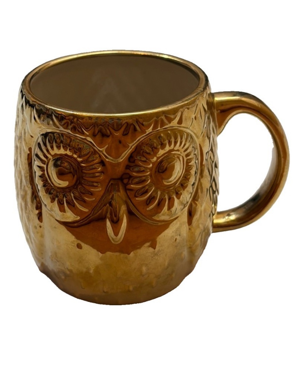 West Elm Owl Metallic Gold Bronze Coffee Mug